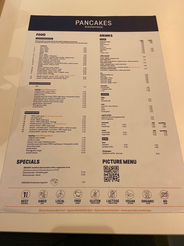 Pancake menu