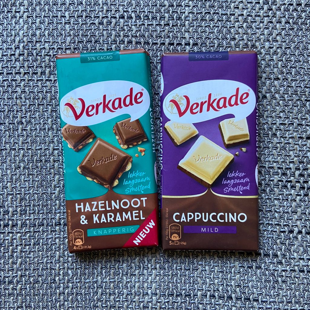 Verkade "Hazelnuts and caramel" and "cappuccino"